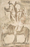 Sheet of Studies; Three Figures Above, Studies of Horses Below