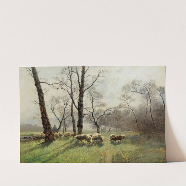 Shepherd With His Flock In The Evening Light by August Fink