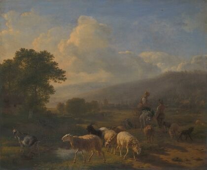 Shepherds with Sheep in a Mountainous Landscape