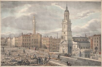 Shewing St. Michael’s Church, Cooked Lane, since taken down taken on the spot, June, 1830 (1830)