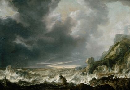 Ship in Distress off a Rocky Coast