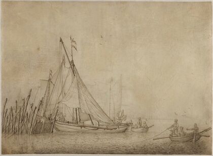 Ships at a Quai with a City in the Background