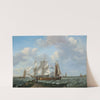 Ships in a squall with figures on shore by Johannes Hermanus Koekkoek