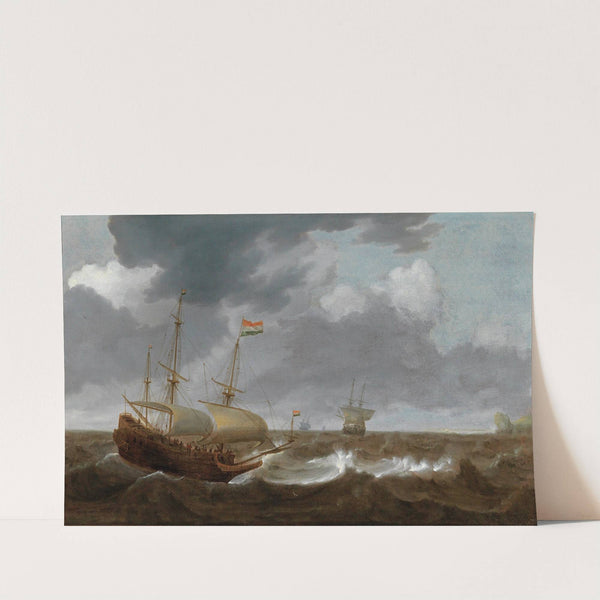 Ships on a turbulent sea by Jan Porcellis