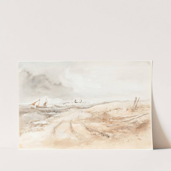Shore Scene with Boats in Choppy Water by British 19th Century