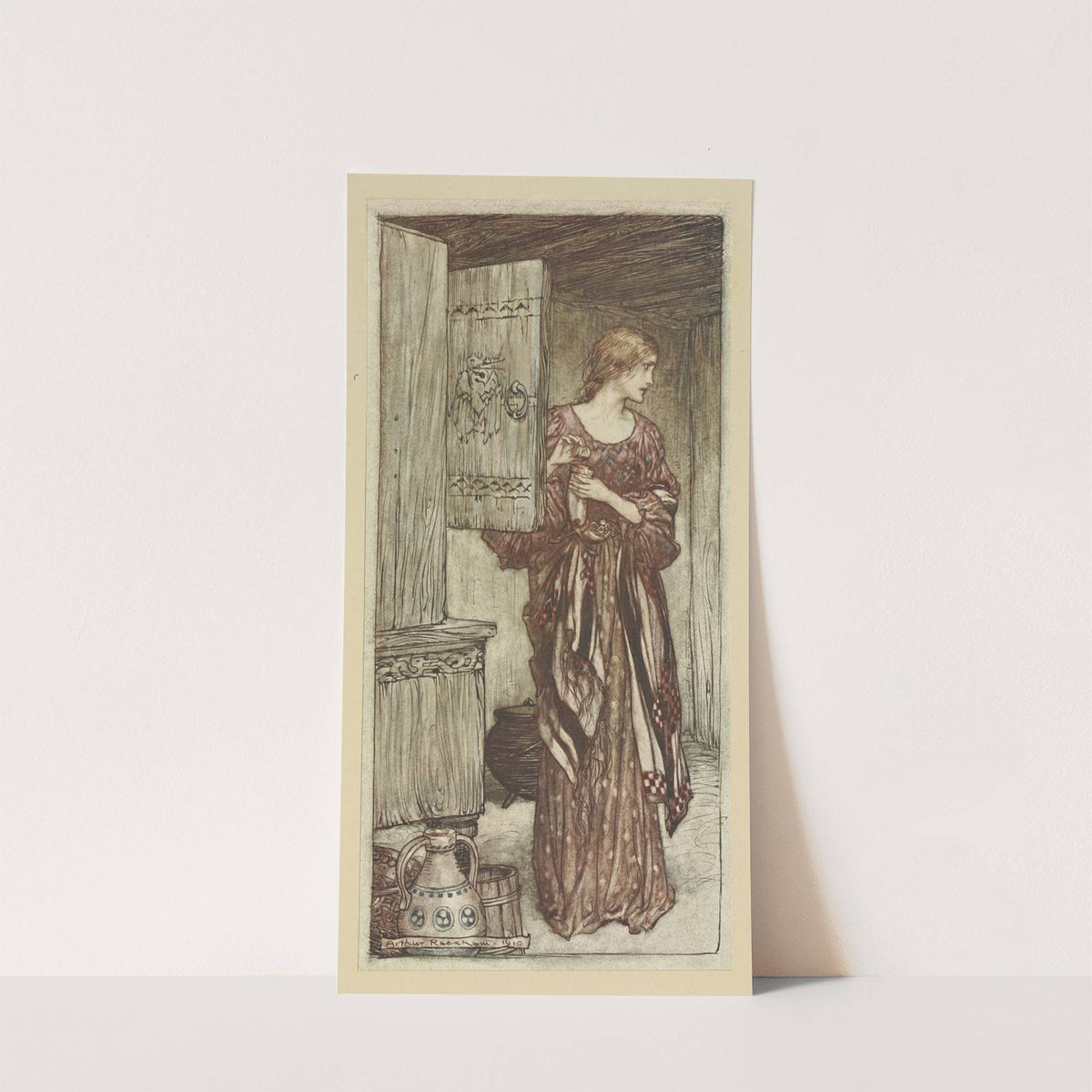 Sieglinde prepares Hunding’s draught for the night (1910) by Arthur Rackham