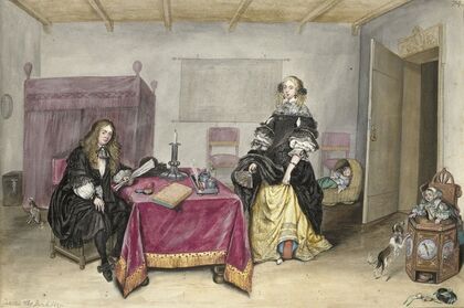 Sijbrant Schellinger en Jenneken ter Borch met twee kinderen in een interieur