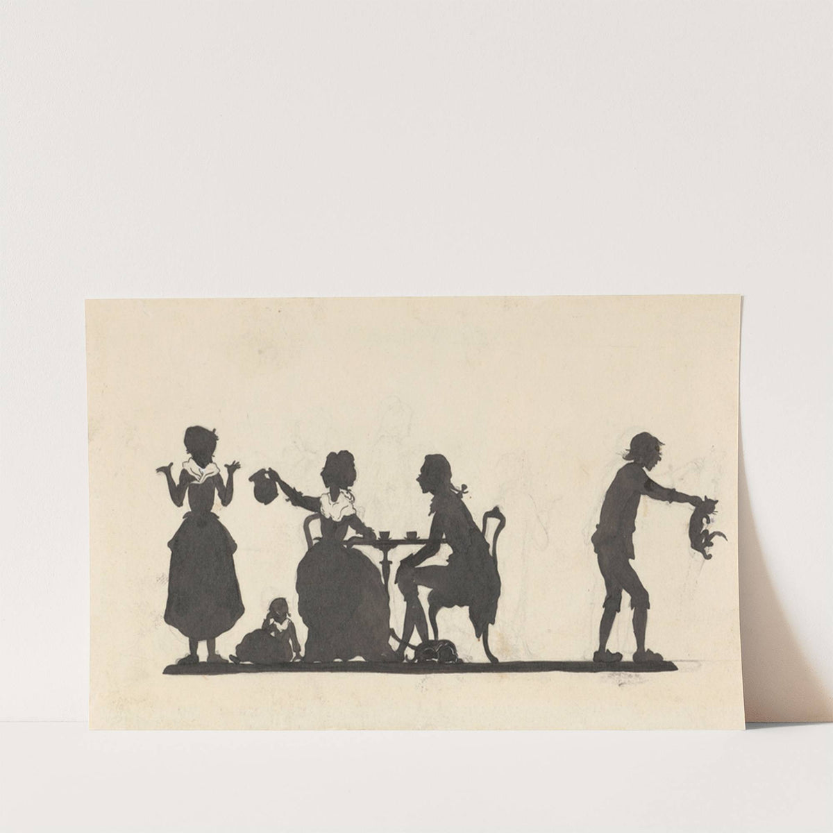 Silhouet van de familie die de kat het huis uitjaagt by Nelly Bodenheim