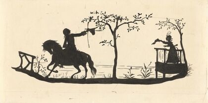 Silhouet van de man die het huis met zijn dochter verlaat