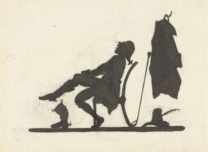 Silhouet van de man die zijn laarzen aantrekt