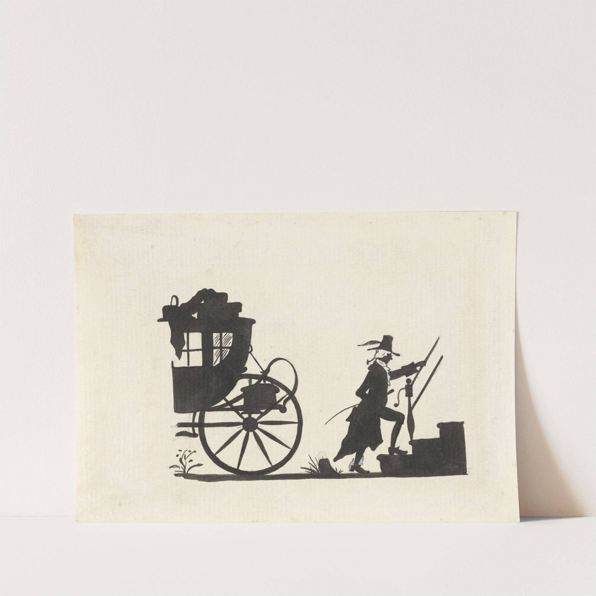 Silhouet van een man die uit een koets een huis binnengaat by Nelly Bodenheim
