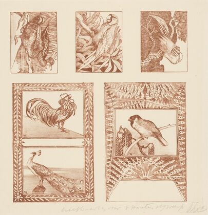 Proefblad voor briefkaarten met vogels