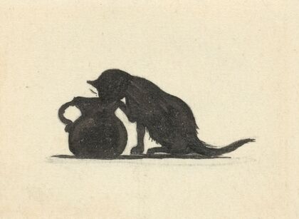 Silhouet van kat die uit een kan drinkt