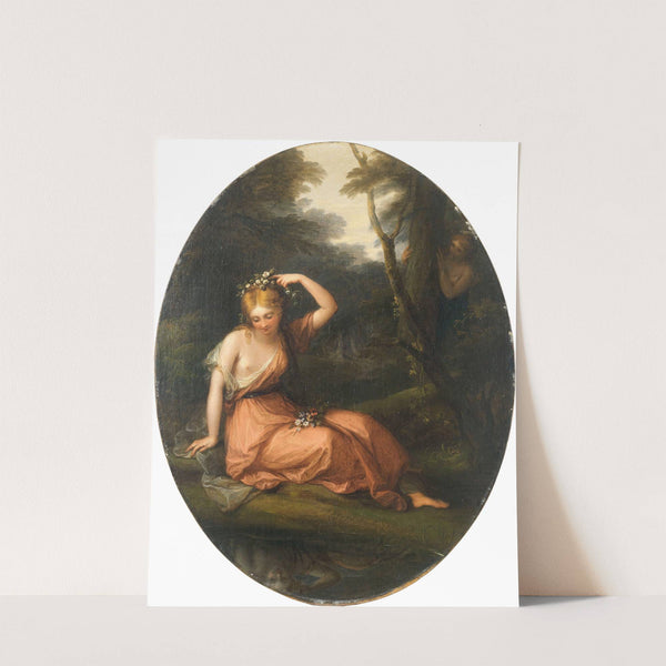 Silvia, decorating herself with flowers while observed by Daphne by Angelica Kauffmann
