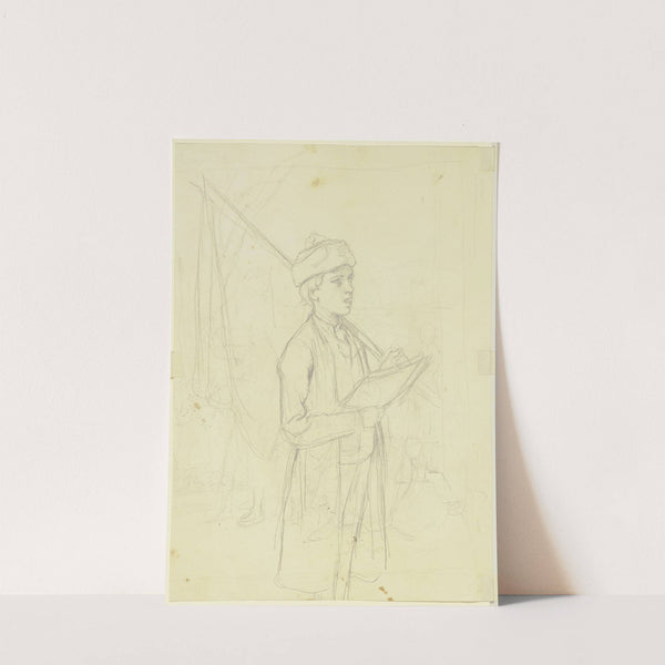 Singender Bauernjunge mit geschulterter Fahne by Jakob Becker