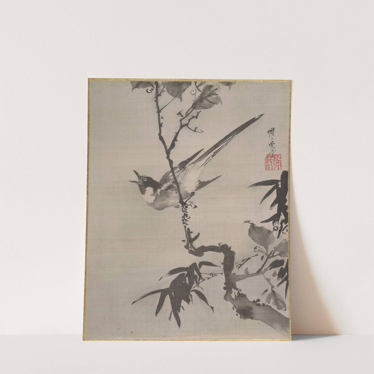 Singing Bird on a Branch (ca. 1887) by Kawanabe Kyōsai