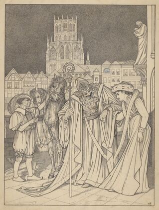 Sint Nicolaas met een vrouw, Piet en twee paarden
