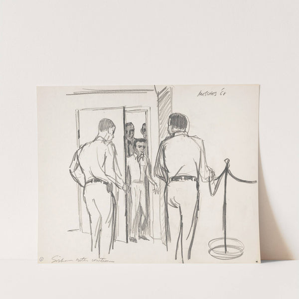 Sirhan B. Sirhan entering a courtroom, possibly for arraignment, for the assassination of Democratic Party presidential candidate, Senator Robert F. Kennedy, on June 5, 1968, at the Ambassador Hotel in Los Angeles, California by Arnold Mesches