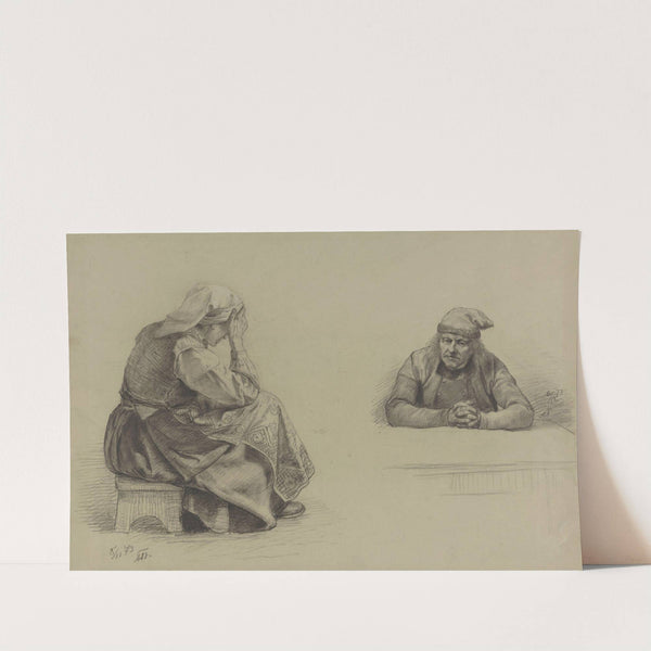 Sittende bondekone og bonde med topplue (1873) by Adolph Tidemand