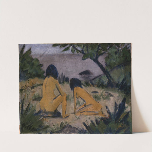 Sitting and Kneeling Figures on the Bank of the Moritzburg Lakes (1912) by Otto Mueller