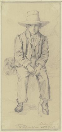 Sitting boy with dog