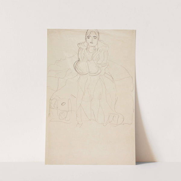 Sitzend von vorne, mit aufgestütztem Kinn (Seated Figure Head-On, Supporting her Chin) by Gustav Klimt