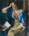 Sitzende Dame In Blauer Bluse