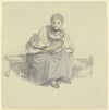 Sitzende Frau mit Holzbütte