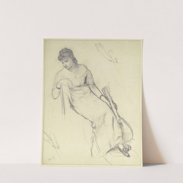 Sitzende Frau mit Mandoline by Otto Scholderer
