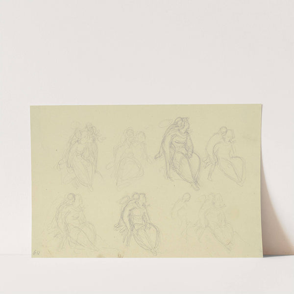 Sitzende Gestalt nach rechts mit geflügeltem Amorknaben by Gustav Heinrich Naecke