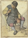 Sitzender Bauer von vorn, mit Krug und Glas