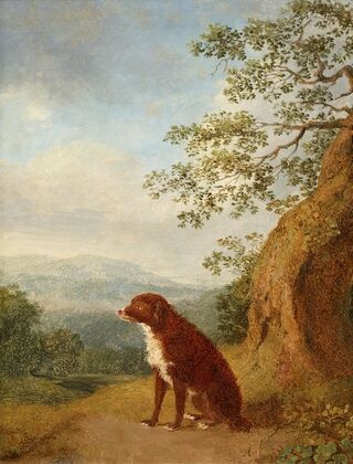 Sitzender Hund in Landschaft (1778)