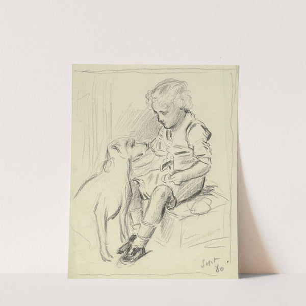 Sitzender Knabe mit sitzendem Hund by Otto Scholderer