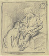 Sitzender Knabe mit sitzendem Hund