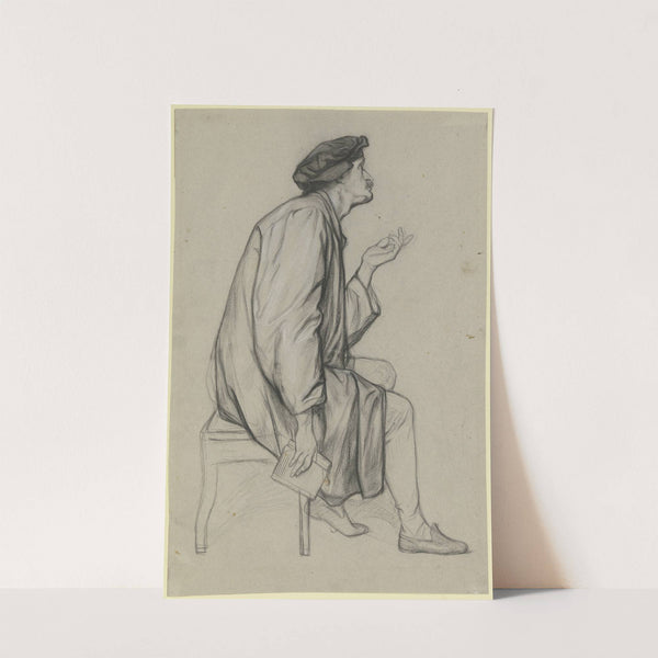 Sitzender Oecolampadius mit einem Buch in der Rechten, die Linke zur Rede erhoben, aus dem &#039;Ritter Hartmut von Kronberg bei dem Reformator Oecolampadius in Basel&#039; by Victor Müller