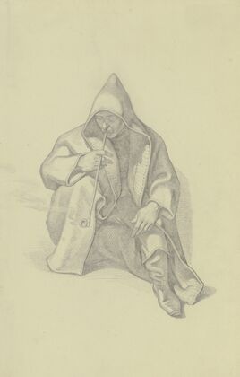 Sitzender Raucher mit Kapuzenmantel