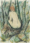 Sitzender Rückenakt im Wald