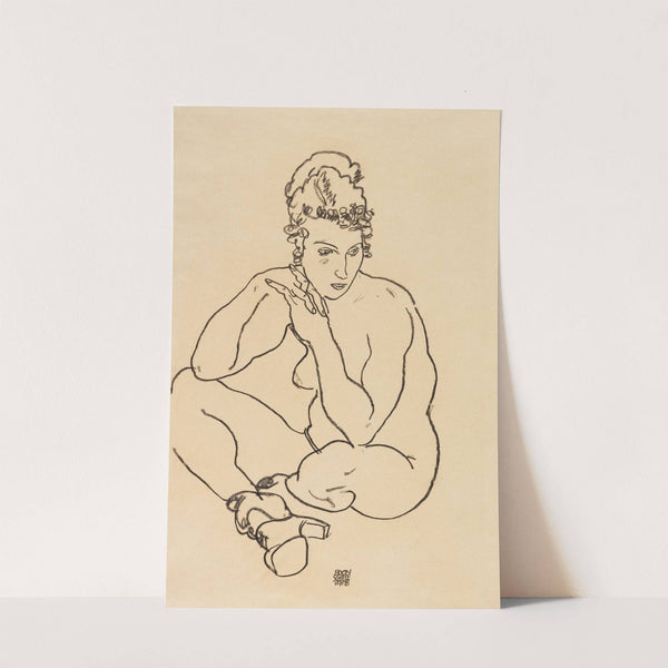 Sitzender weiblicher Akt, die Arme auf die Knie gestützt, die Beine verschränkt (1918) by Egon Schiele