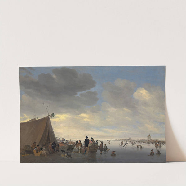 Skaters on the frozen river Lek, the town of Vianen beyond by Salomon van Ruysdael