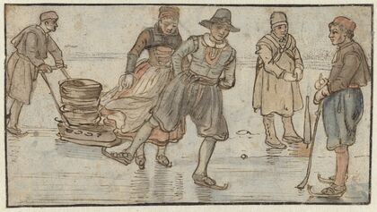 Skaters on the Ice, a Man Pushing a Sledge and a Kolf-player (c. 1620 - c. 1625)