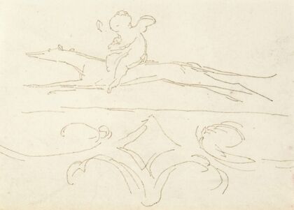 Sketch of a Child Riding a Dog