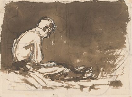 Sketch of a Man sitting Half-Naked from a Side View (In Prison I.)