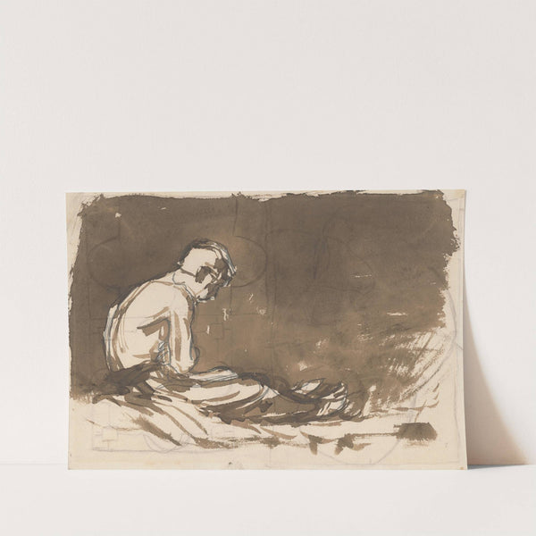 Sketch of a Man sitting Half-Naked from a Side View (In Prison I.) by Ladislav Mednyánszky