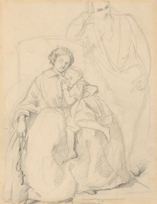 Sketch of Catherine Jagiellon with son Sigismund and John, Grand Duke of Finland, to the painting ‘Catherine Jagiellon in Gripsholm Prison’ (1858)