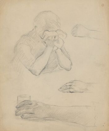 Sketch of Crying Woman and Detailed Hands Study