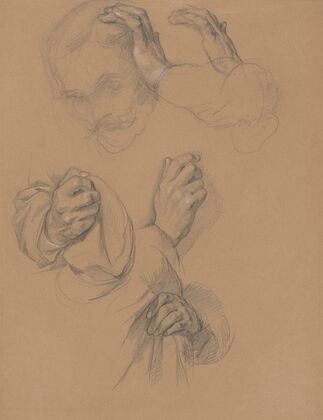 Sketch of head and studies of hands of Gniewosz of Dalewice; studies of JagieÅÅo’s hands for the painting ‘Queen Jadwiga’s Oath’