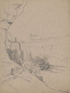 Sketch of Niagara Falls, with a man and a woman walking on a footpath on lower left (1850-1860)
