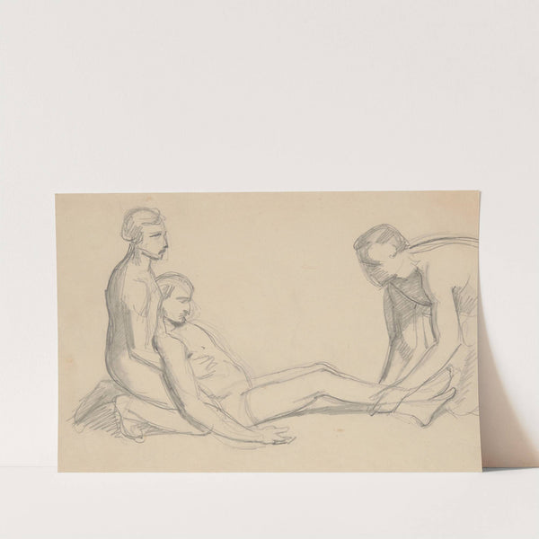 Sketch of nude men to the scene with Nicodemus and Joseph of Arimathea supporting the dead body of Christ to the painting &#039;Entombment&#039; by Józef Simmler