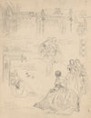 Sketches of costumes, furniture and architectural details
