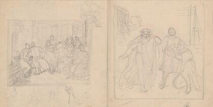 Sketches of figural compositions – the scene inside a manor house and the scene with a diviner (1840-1850)